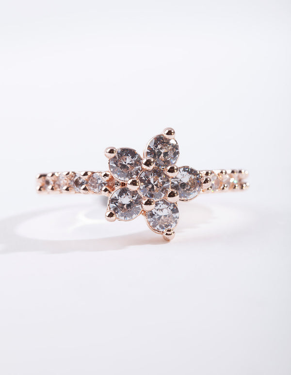 Rose Gold Cubic Zirconia Flower Ring