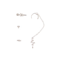 Silver Flower Chain Cuff Earrings - link has visual effect only