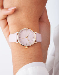 Baby Pink Gold Leatherette Strap Watch - link has visual effect only