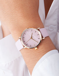 Baby Pink Gold Leatherette Strap Watch - link has visual effect only