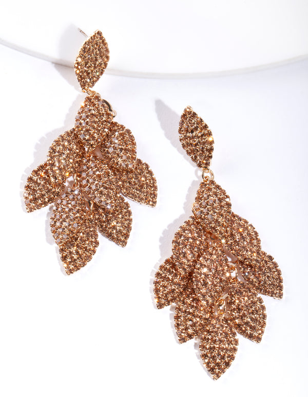 Gold Diamante Leaf Earrings