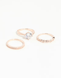 Rose Gold Round Stone Triple Band Ring - link has visual effect only