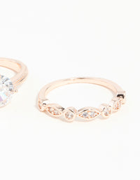 Rose Gold Round Stone Triple Band Ring - link has visual effect only