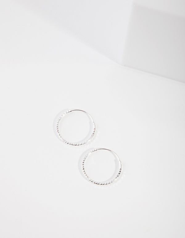 Sterling Silver 16mm Diamond Cut Hoop Earrings