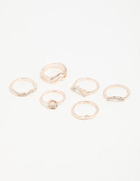 Rose Gold Multi Shape Diamante Ring Pack - link has visual effect only