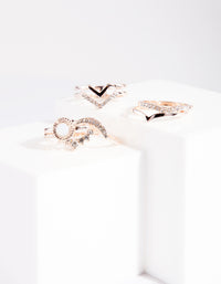 Rose Gold Multi Shape Diamante Ring Pack - link has visual effect only