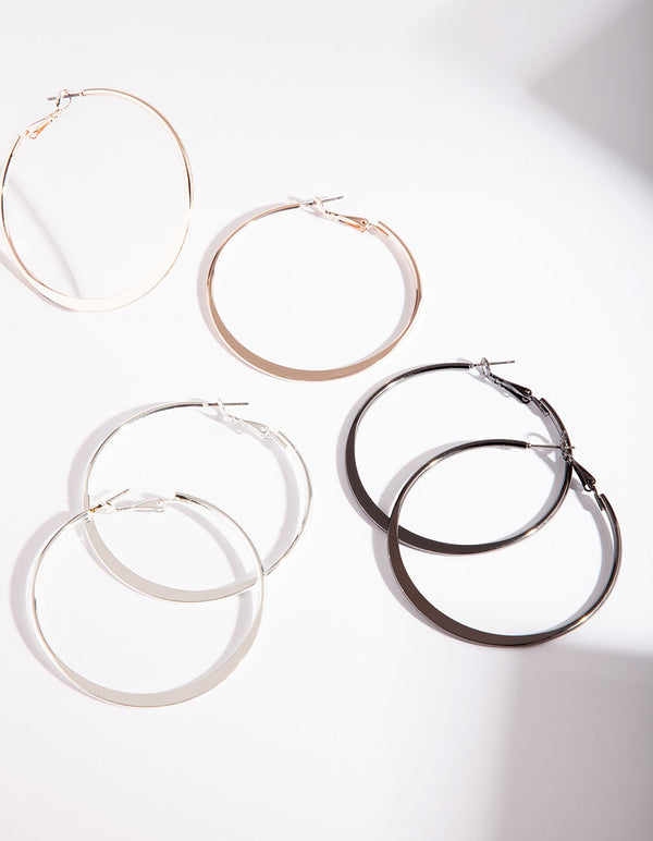 Flat Mixed Plating Hoop Earrings