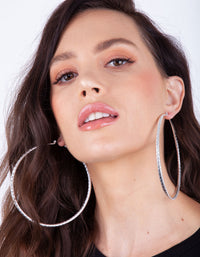 Silver Textured Large Hoop Earrings - link has visual effect only