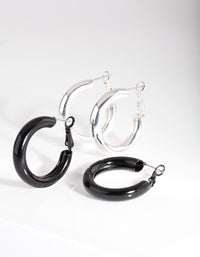 Black Silver Hoop Earrings Duo - link has visual effect only