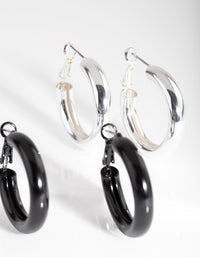 Black Silver Hoop Earrings Duo - link has visual effect only