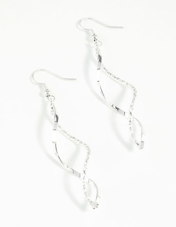 Silver Diamond Cut Twist Earrings