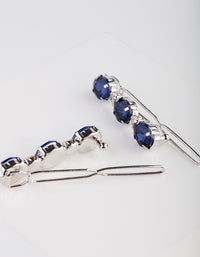 Blue Oval Stone Hair Clip Pack - link has visual effect only