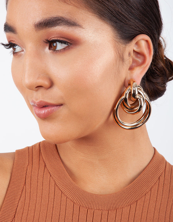 Gold Chunky Tubular Loop Earrings