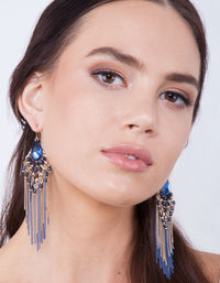 Bead Cluster Chain Tassel Drop Earrings - link has visual effect only