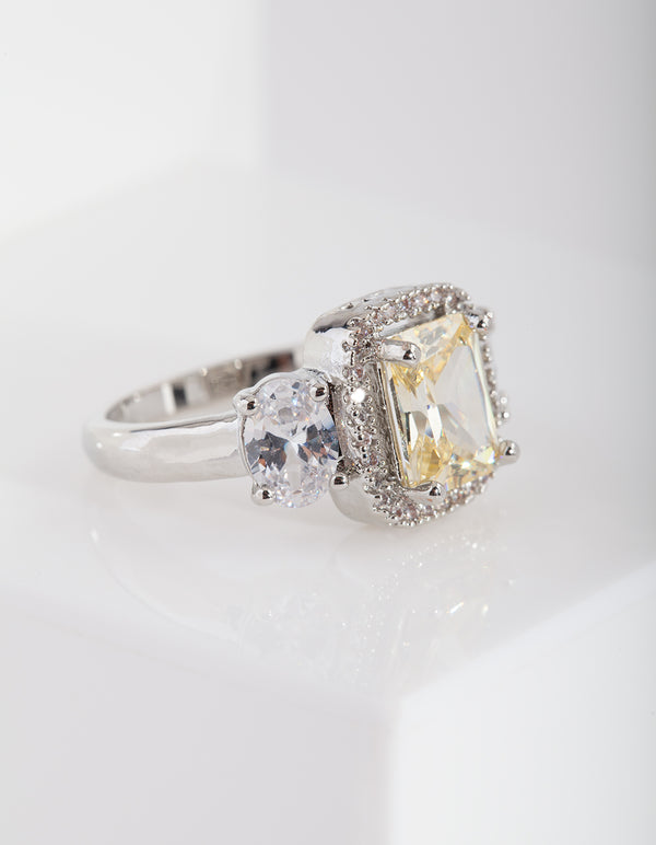 Yellow Rhodium Cubic Zirconia Engagement Ring