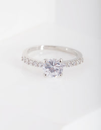 Rhodium Cubic Zirconia Classic Engagement Ring - link has visual effect only