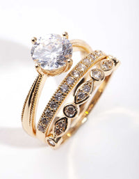 Gold Round Cubic Zirconia Ring Stack - link has visual effect only