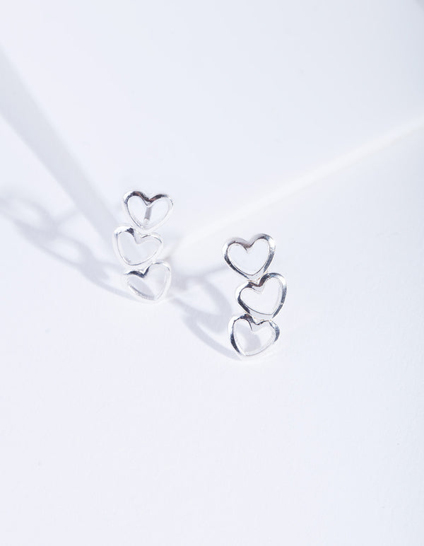 Silver Connected Heart Stud Earrings