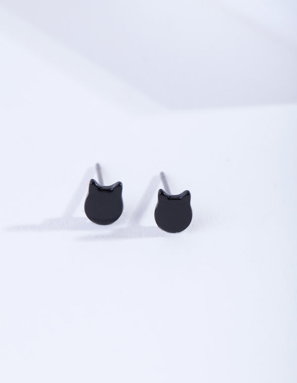 Black Micro Cat Stud Earrings