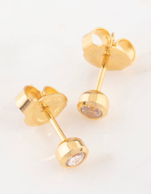 Gold 24K Cubic Zirconia Bezel Piercing Stud 3mm