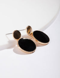 Gold Black Circle Drop Earrings - link has visual effect only