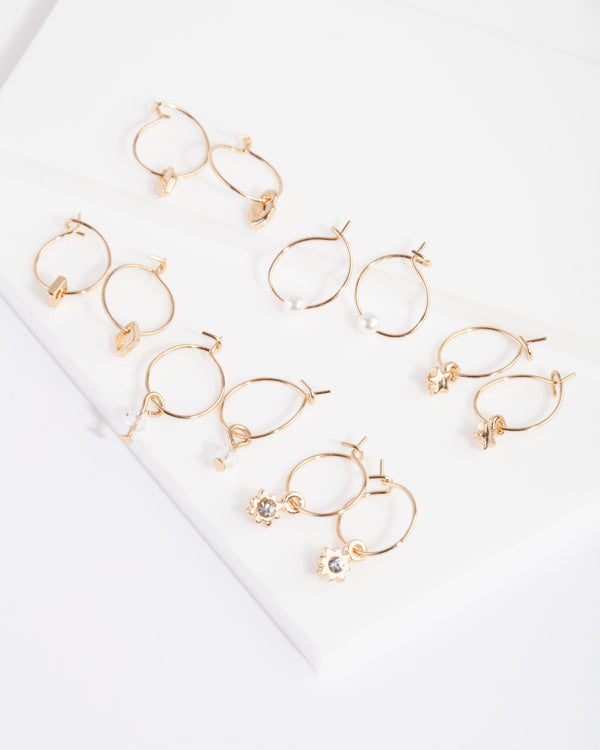 Gold Charm Mini Hoop Earring Pack