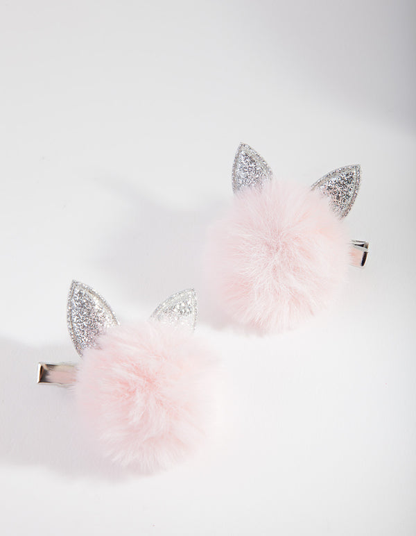 Kids Pink Fluffy Hair Clip Pack