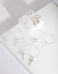 Silver Cross Hoop Earring Pack - link has visual effect only