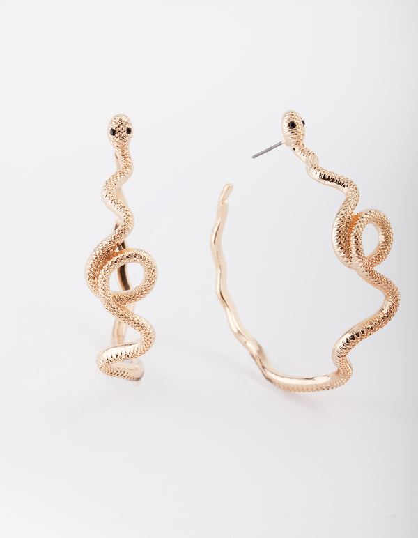 Gold Snake Hoop Earrings