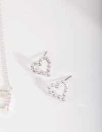 Silver Cubic Zirconia Heart Necklace & Earrings Set - link has visual effect only