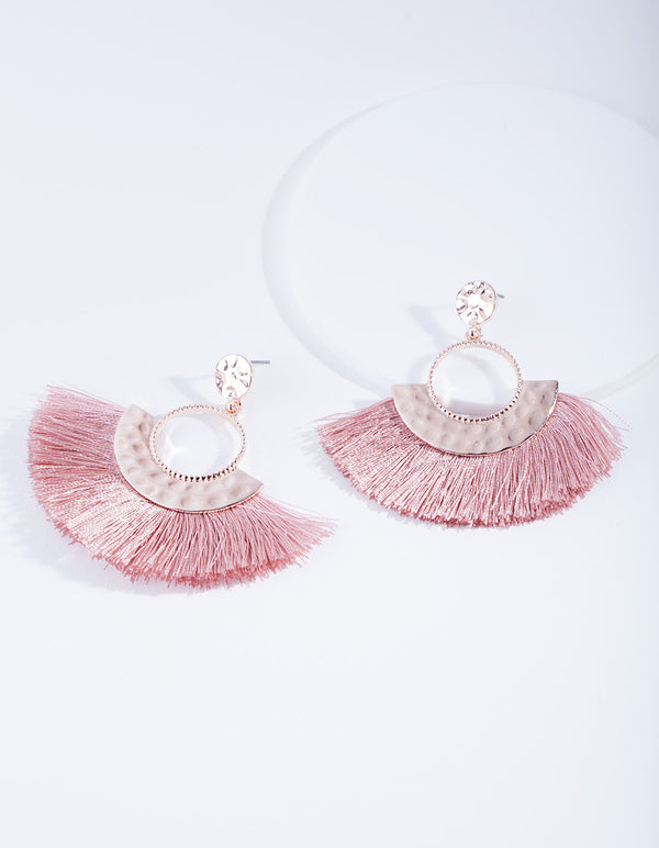 Rose Gold Circle Fringe Earrings