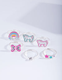 Kids Silver Unicorn Enamel Ring 6-Pack - link has visual effect only