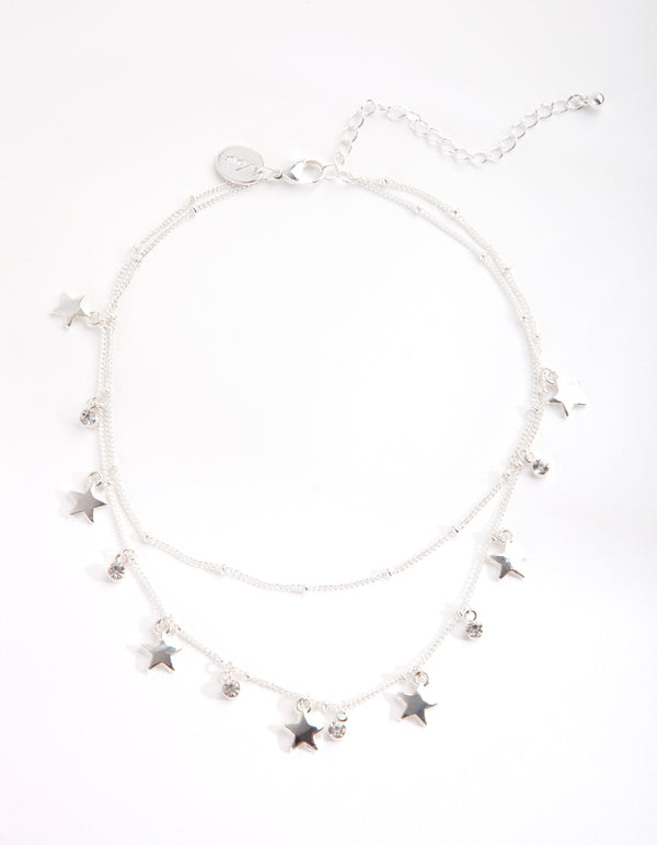 Silver Essential Two Row Star Choker