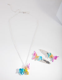 Kids Silver Unicorn Clip Necklace Set - link has visual effect only