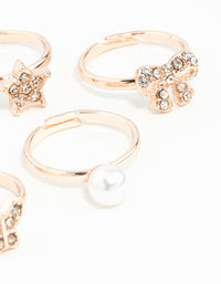 Kids Rose Gold Diamante Pearl Flower & Bow 6-Pack - link has visual effect only