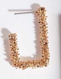 Gold Textured Rectangle Hoop Earrings - link has visual effect only