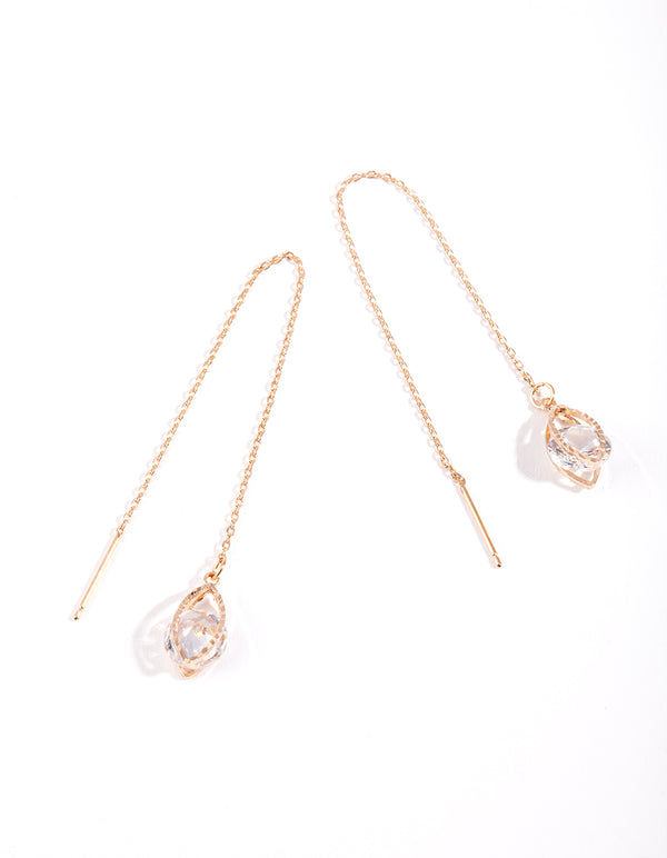 Gold Cubic Zirconia Caged Teardrop Earrings