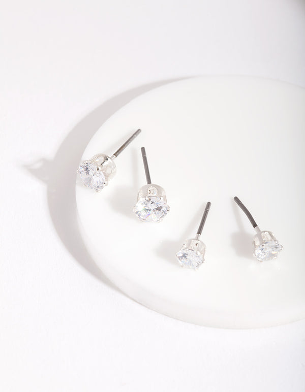 Silver Cubic Zirconia Round Stud Earring Pack