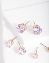 Gold Purple Cubic Zirconia Graduating Stud Earring Pack - link has visual effect only