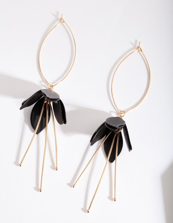 Black Gold Flower Drop Earrings