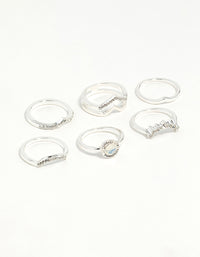 Silver Multi Shape Synthetic Opal Ring Pack - link has visual effect only