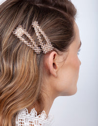 Silver Neutral Glass Bead Hair Clip Duo - link has visual effect only