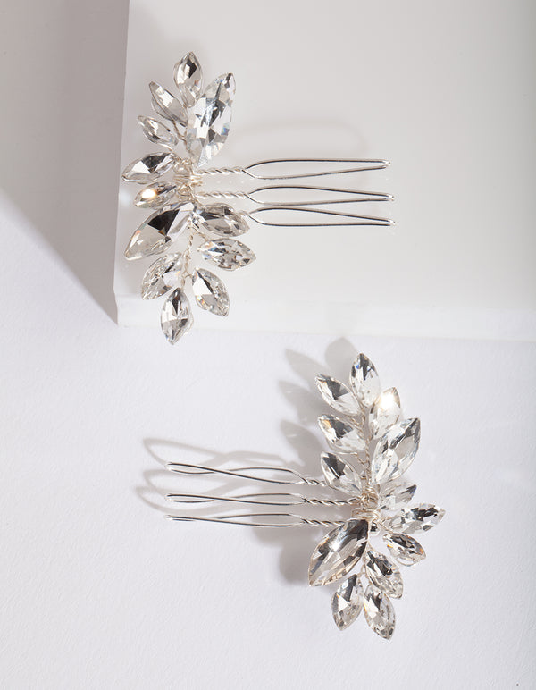 Silver Floral Gem Hair Pin Pack