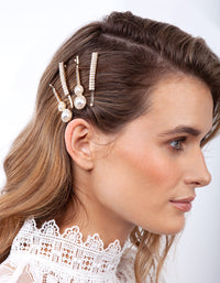 Gold Diamante Pearl Hair Clip 4-Pack - link has visual effect only