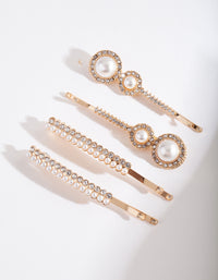 Gold Diamante Pearl Hair Clip 4-Pack - link has visual effect only