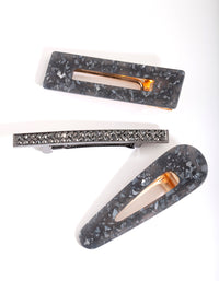 Black Sequin Diamante Hair Clip Pack - link has visual effect only