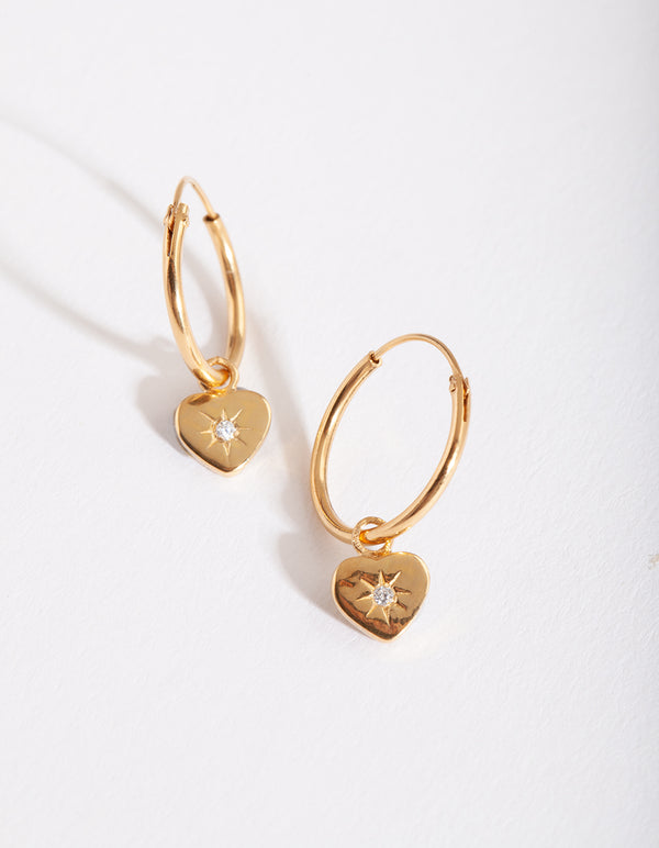 Gold Plated Sterling Silver Mini Heart Hoop Earring