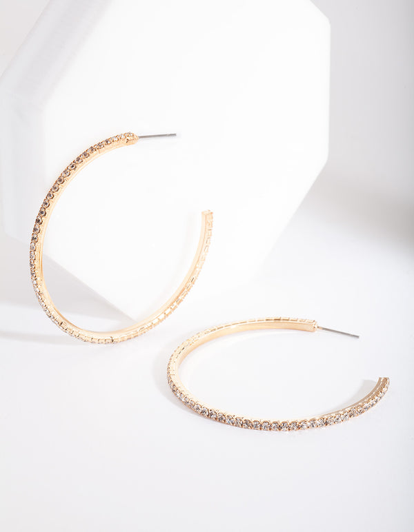 Gold Thin Diamante Hoop Earrings