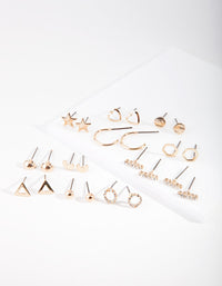 Gold Star & Geometric Shaped Stud Earring 12-Pack - link has visual effect only