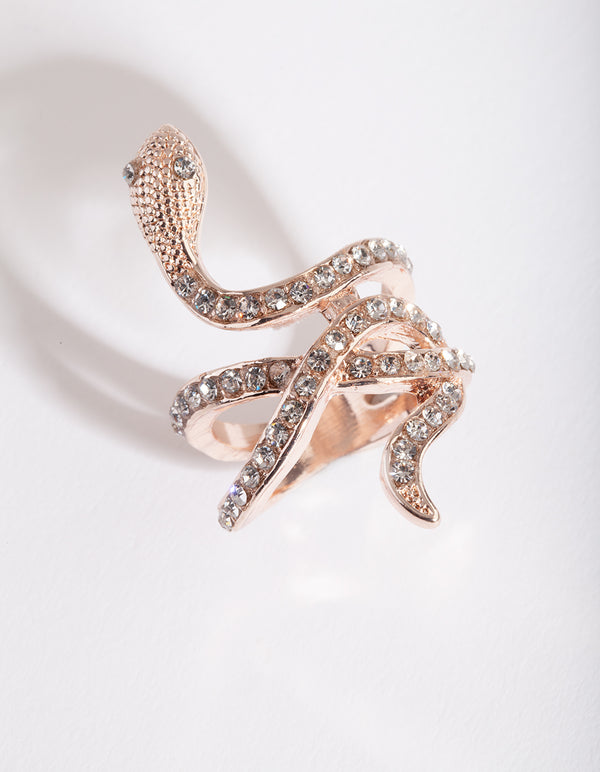 Rose Gold Diamante Snake Ring